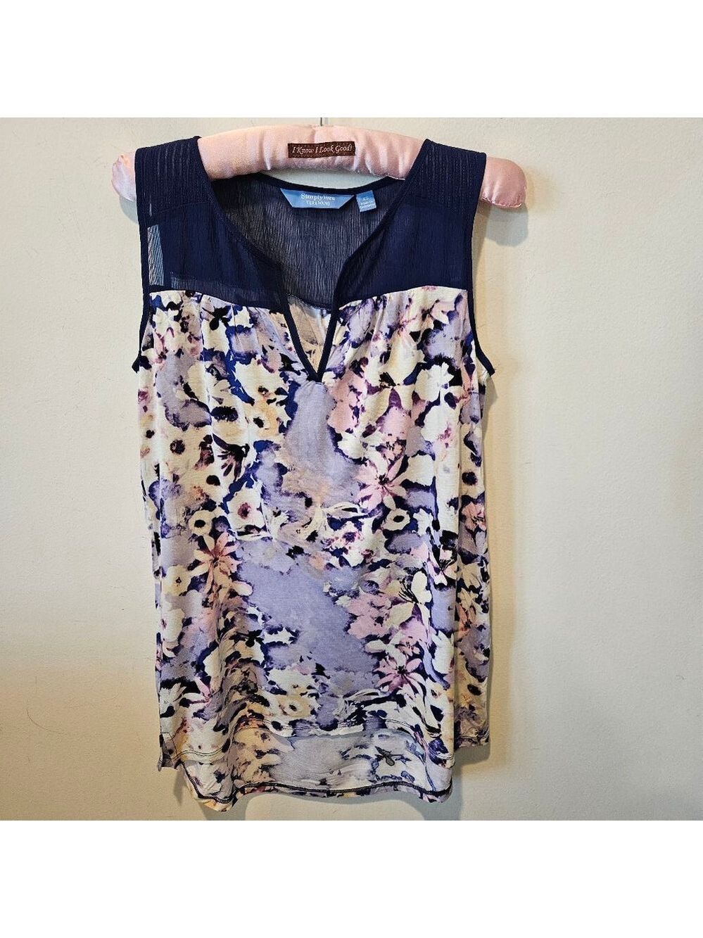 Women's Simply Vera Vera Wang Top XS Blue Purple Floral Sleeveless